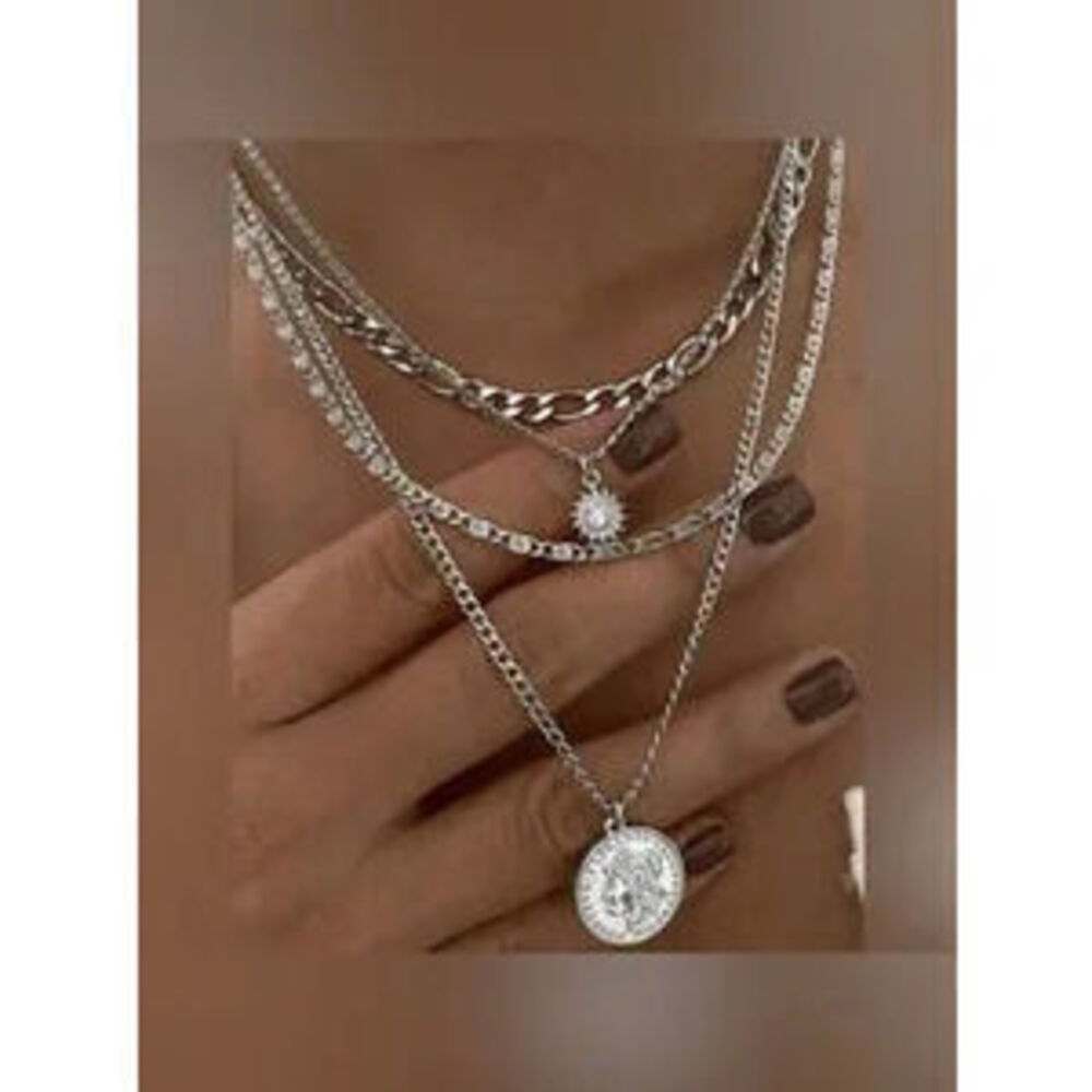 Silver 1pc Minimalist Disc Coin Layered Necklace Dainty